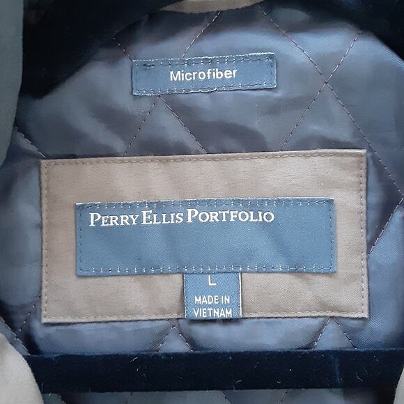 Perry Ellis Portfolio Mens L Bomber Jacket Tan Windbreaker Utility Insulated - Picture 4 of 10